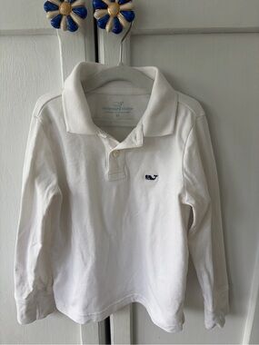 Vineyard Vines White Long-Sleeve Polo with Navy Whale Logo 3T